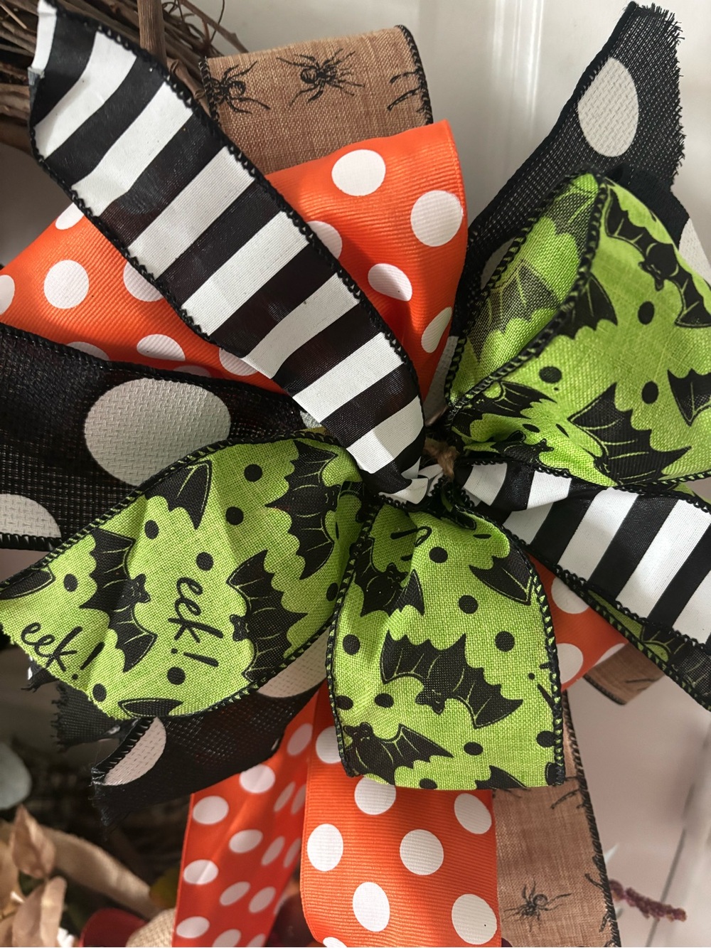 Halloween Bats DIY Wreath Bow Decor Green Orange Polka Dots Custom Final Sale